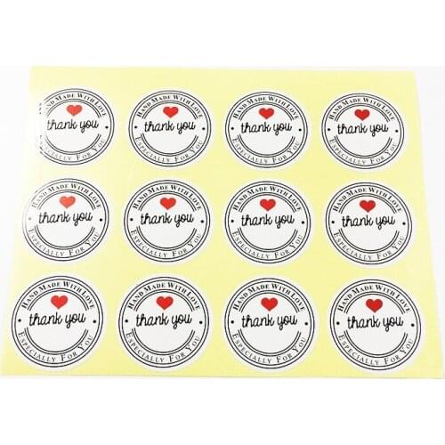 1000 Pcs/lot White Round "Thank You" Self-adhesive Stickers Handmade With red heart Stickers Decorative Sealing Stickers