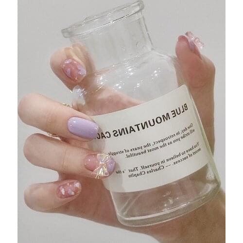 24pcs Purple Clouds Printed Nail Patch Glue Type Removable Short Paragraph Fashion Manicure Save Time False Nail Patch TN