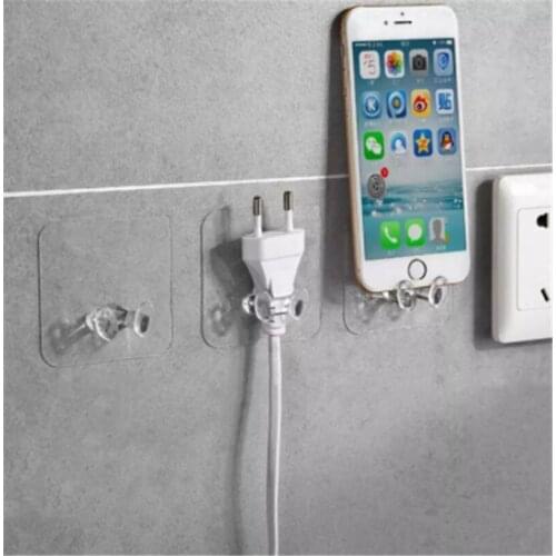 4pcs Strong Adhesive Hook Power Plug Socket Hanger Holder Wall Mounted Self Sticky Hooks Multi-function Wall Storage Hooks
