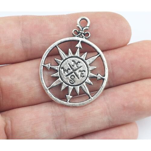 6Pieces 28*36mm Antique Silver Color Compass Charms Fashion Necklace Pendant Earrrings Accessory Charms For DIY Jewelry Making