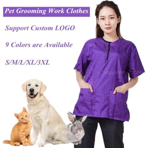 Pet Grooming Work Clothes Set Cuddly Dog Hair Anti - Hair Anti - Splash Water Pet Shop Cosmetology Uniforms Waterproof G0501