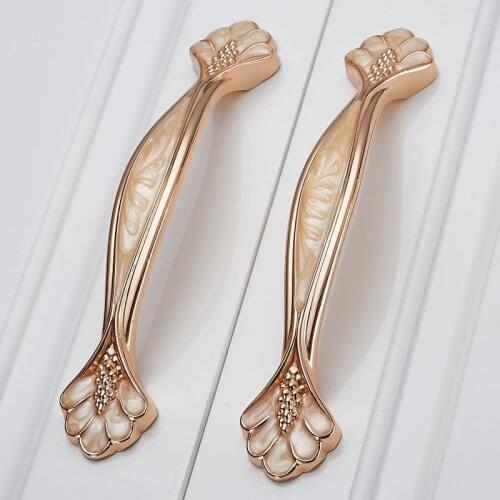 Free shipping Furniture handles Wardrobe handle5"European pastoral drawer handle Gold color solid pulls Delicate dresser handles