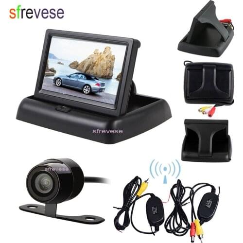 Wireless Mini Car Reversing Parking Backup Camera System 170 Degree + 4.3" LCD Foldable Monitor Car Vehicle Rear View Kit