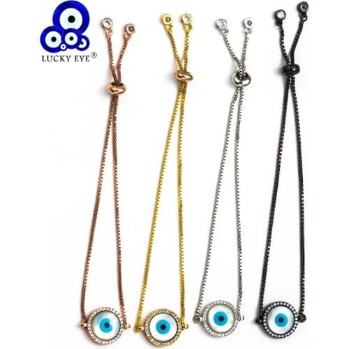 Lucky Eye Shell Evil Eye Charms Bracelets Copper Crystal Micro Zircon Chain Bracelets For Women Jewelry Adjustable EY5465