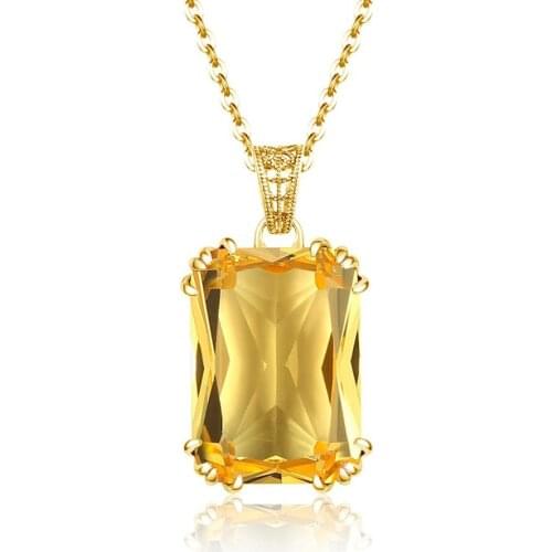 18K Sterling Silver 925 Pendant Necklace For Women Fine Jewelry Yellow Citrine Chain Wedding Engagement Party Valentine day gift