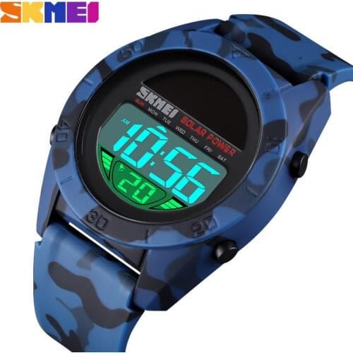 SKMEI Creative Watch Solar Power Watch LED display Chrono Wristwatch Calendar 2 time Alarm Men Sport Waterproof Electronic Clock