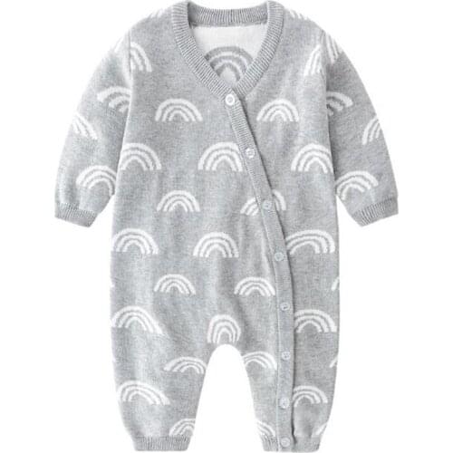 New Spring Autumn Newborn Infant Baby Boys Girls Knit Rainbow Rompers Clothing Kids Boy Girl Long Sleeve Rompers Clothes