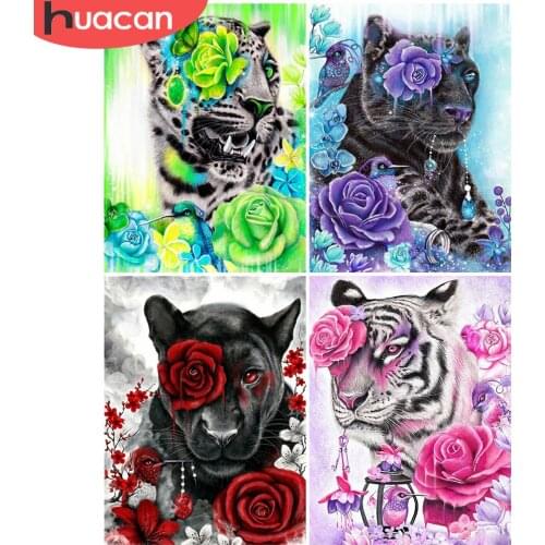 HUACAN 5D DIY Diamond Painting Tiger Full Drill Square Diamond Embroidery Animal Leopard Mosaic Rose Needlework Home Decor