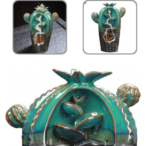Cactus Plant Shape 3 Colors Waterfall Backflow Incense Holder Decor for Home