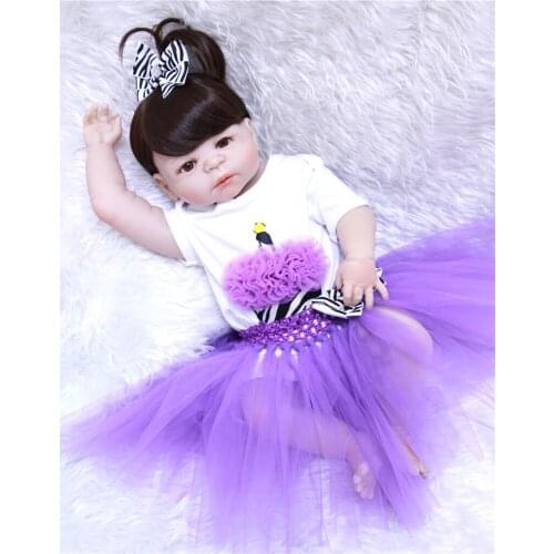 Reborn girl toys dolls 22" full body silicone reborn baby dolls purple princess dress real alive bebe doll bonecas