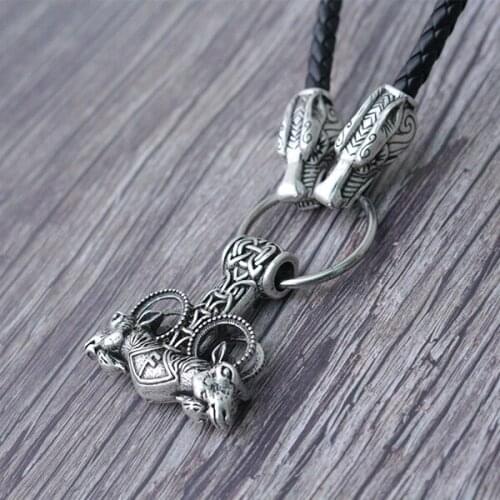 Lanseis 1pc viking double head ram pendant men nekclace viking jewlry norse goat Thunder hammer pendant
