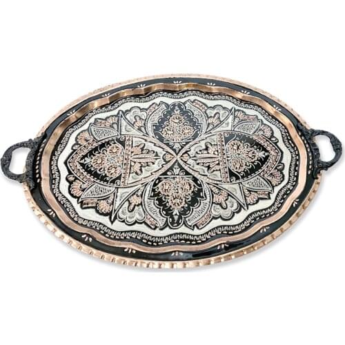 Turkish Tea Coffee Tray Handcrafted Copper Tray Chinese Motif Authentic Gift Decorative Wall Flat Tray