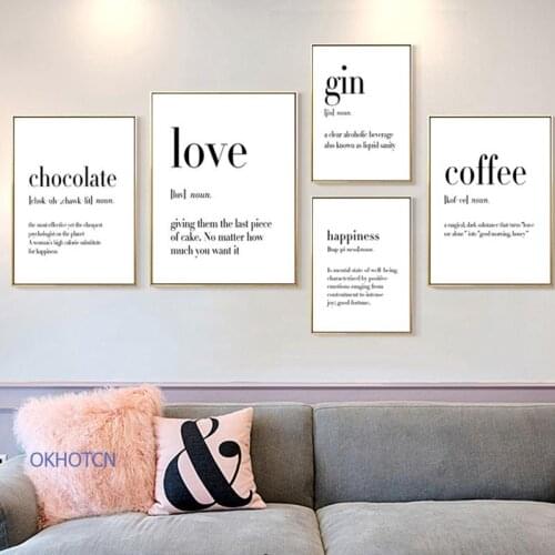 Minimalist Kitchen Canvas Painting Wall Art Black and White Letter Nordic Love Home Quotes Poster Wall Art Pictures Room Decor