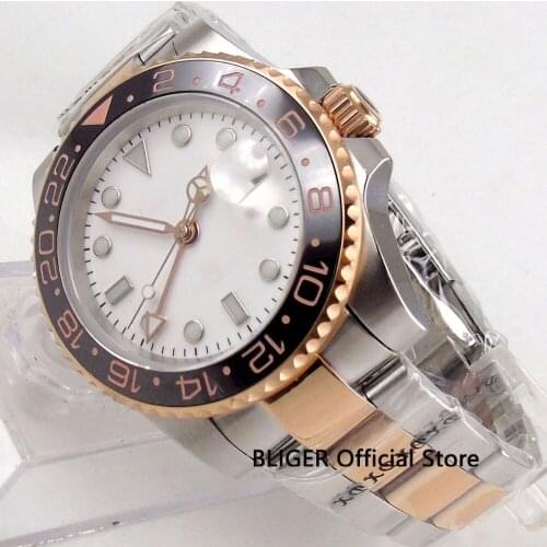 Fashion 40mm Nologo Automatic Mens Watch Two-Tone Gold Plated Date Indicator Mental Strap