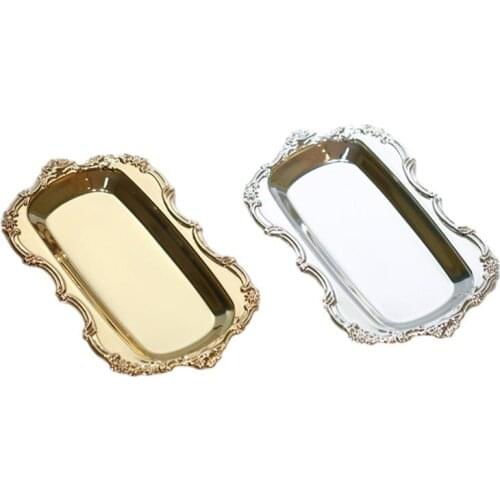 Rectangle Towel Snacks Tray Cake Dish Fruit Dessert Plate Decorative Tableware For Wedding Party Home (Golden)