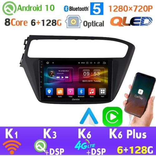 QLED 1280*720 Android 10 6+128G Car Radio GPS Player For Hyundai i20 AHD 1080P HDMI 4G LTE WiFi CarPlay DSP SPDIF auto