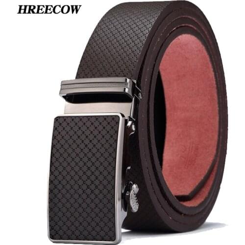 New High quality brand luxury automatic buckle cowhide belt leather belts for men Geometric pattern Hot Sale