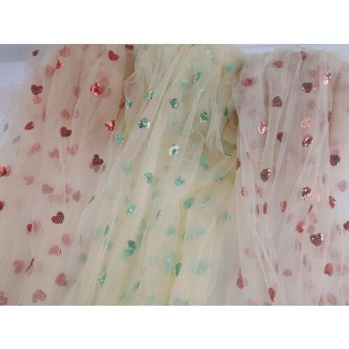 Hearts net Fabric Sequin Embroidery Lace for dress making sold by the yard