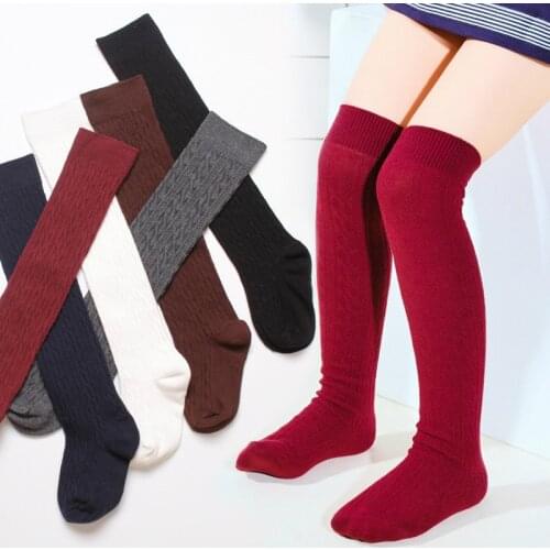 Girls' School Uniform Knee-High Sock Cable-Knit Childrens Long Sock Fashion Kniekousen Kinderen Solid Color Kids Sock