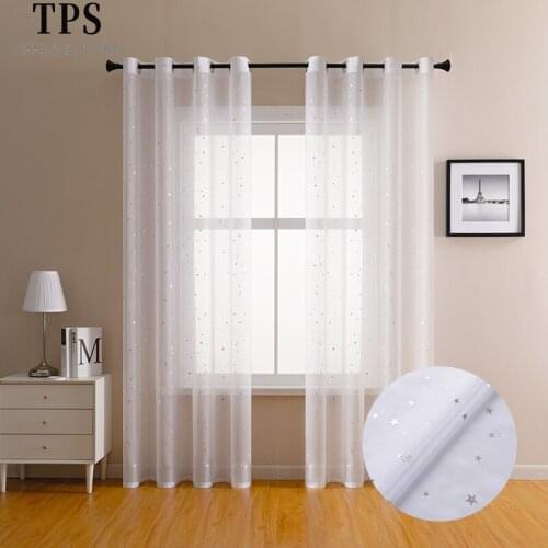 TPS Printed Silver Stars Sheer Curtains for Living Room Bedroom Kitchen Children Kids Tulle Modern Voile Window Treatment Panels