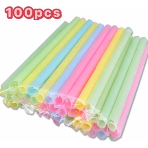 100pcs Large Drinking Straws for Pearl Bubble Milk Tea Disposable Mixed Colors Smoothie Party Plastic Bar Accessories 10mm New