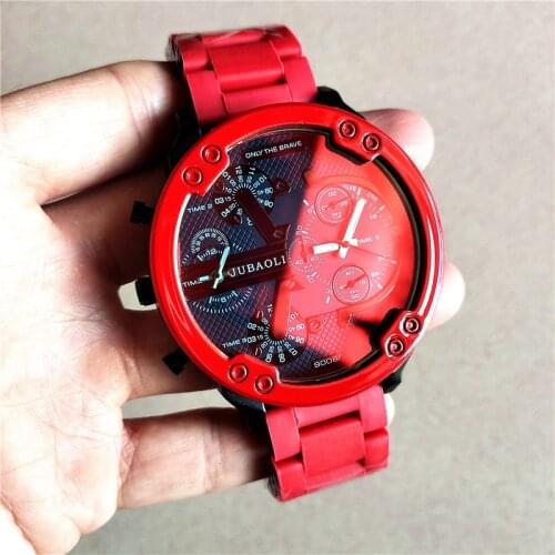 Sport Chronograph Watches Men Red Steel Strip Military Quartz Discoloration Glass Creative Business Wristwatch Relogio Masculino