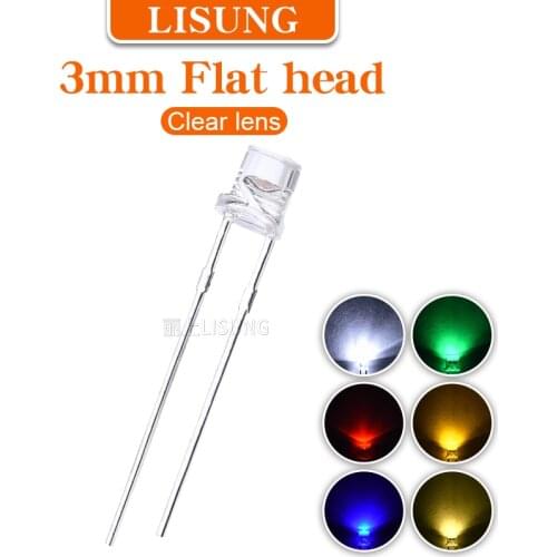 1000pcs/Bag 3mm LED Light Emitting Diode Flat Top Clear Warm White Red Blue Green UV Yellow Color Bulb Lamp 2V 3V Indicator