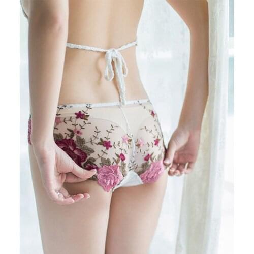 3/4pcs Sexy Womens Panties Lace Floral Embroidery Underwear Briefs For Women Low Rise Underpants Comfortable Female Lingerie