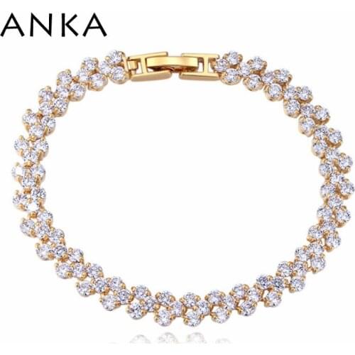 ANKA fashion gold color roman chain bracelet for women luxury AAA cubic zircon inlay charm bracelet bride wedding jewelry 25960