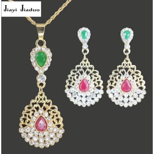 Jiayijiaduo Women Wedding Jewelry Set Indian retro jewelry water droplets pendant set Necklaces Earrings Set