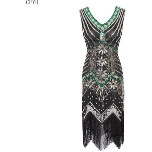 Plus Size 4XL Women 1920 s Vintage Great Gatsby Dress Sequins Dress V-Neck Tassels Bodycon Beaded Party Dress Flapper Dresses