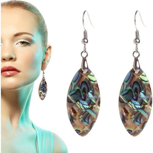 1 Pair Exotic Retro Vintage Drop Shape Earrings Oval Mother-of-Pearl 34x18mm