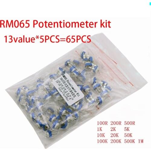 13value*5PCS=65PCS RM065 Potentiometer Adjustable resistor 100/200/500/1K/2K/5K/10K/20K/50K/100K/200K/500K/1M Potentiometer kit