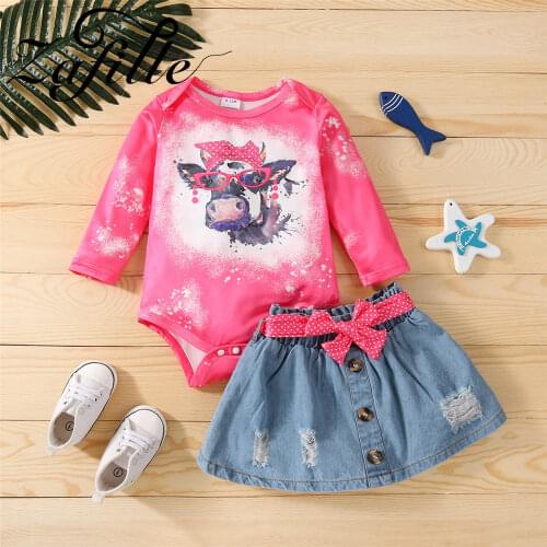 ZAFILLE Baby Denim Dress Summer Cute Fish Bodysuit+Bowknot Skirts Set 2pcs Infant Suit Toddler Baby Girl Clothes Set