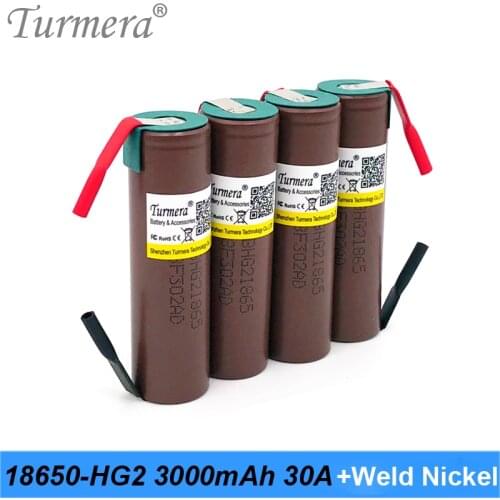 2021 Turmera 18650 HG2 3000mAh Battery 30A Soldering Nickels for 12V 14.4V 18V 21V 25V Electric Drill Screwdriver Batteries Use