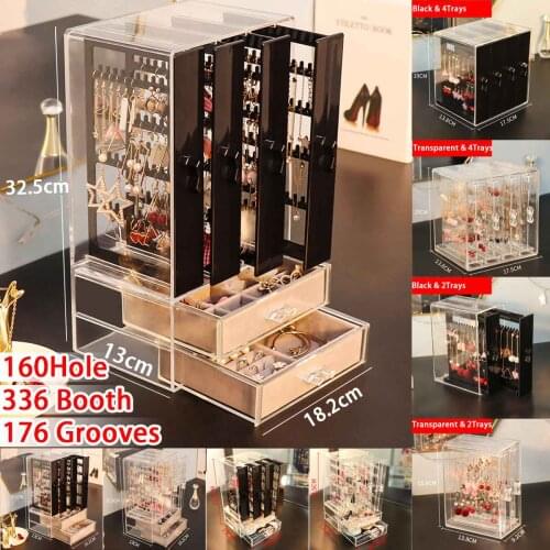 3/4 tray acrylic high quality jewelry display box drawer layer dustproof clear acrylic ear clip earring storage box