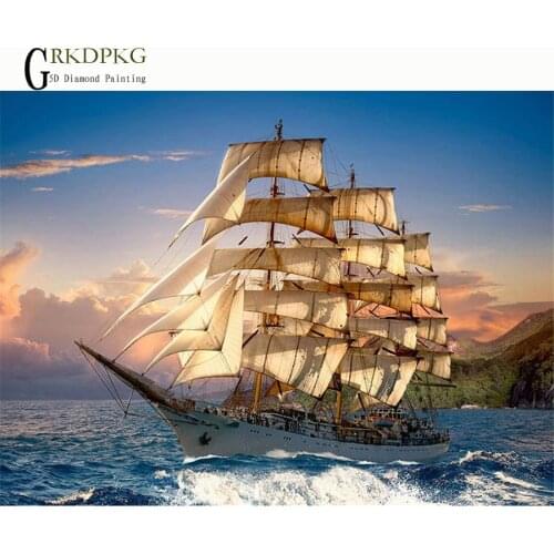 3D DIY Diamond Mosaic Landscape Grand Sailboat Sunset Ocean Full Diamond Painting Beaded Embroidery Diamond Painting Sailboat