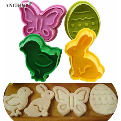 4pcs/lot Animal Shape Easter Cookie Plunger Cake Decoration Mold Pastry Cookies Cutter Baking Mould Fondant Sugar Craft Mold