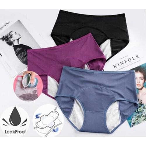 4 Pack Leak Proof Menstrual Panties Physiological Pants Women Underwear Period Comfort Cotton Mid Rise Breathable Briefs L-4XL