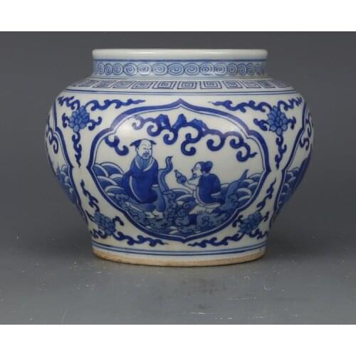 Antique QingDynasty porcelain pot,blue &White,Eight fairy cans,Hand-painted crafts,Decoration,Collection&Adornment,Free Shipping