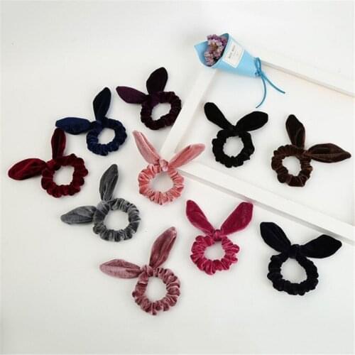 Velvet Bow knot Scrunchies Bunny Ears Hair Ring Stretch Hair tie Ponytail Holder Hair Bands Fashion Headband Ponytail Ties Rope