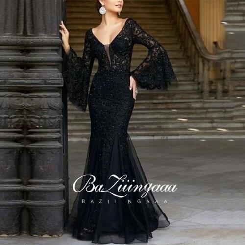 BAZIIINGAAA Luxury Evening Dresses Long Woman Gown 2021 Sequins Robe De Soir Parties Plus Size Mermaid Dress Prom Party Gowns