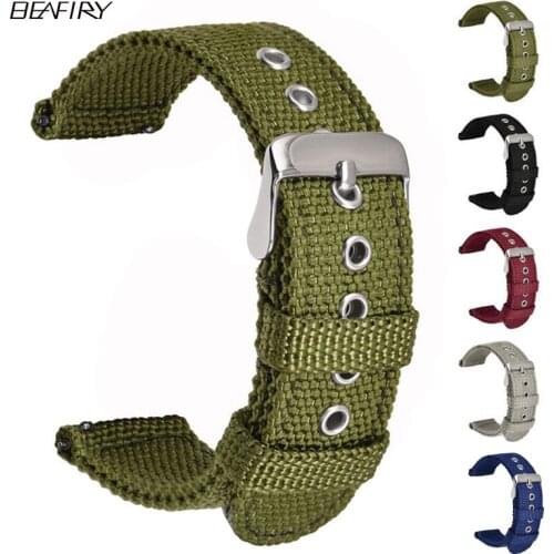 BEAFIRY Quick Release Green Nylon Watch Band Straps 18mm 20mm 22mm 24mm Sport Watchband Bracelet Belt Replacement Wrist Strap