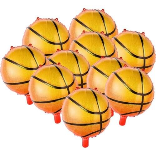 BESTOYARD 10PCS 18inch Basketball Balloons Aluminum Foil Balloon Kids Party Supplies for Birthday Sports Party Decoration