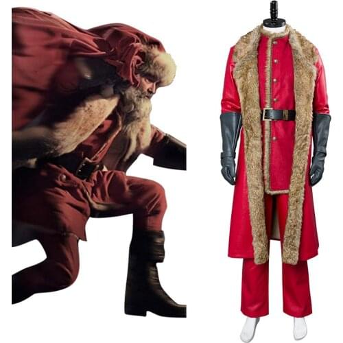 Fast Shipping Christmas Costume Santa Claus Cosplay Outfit Halloween Costumes men winter long coat Christmas Gift for Children