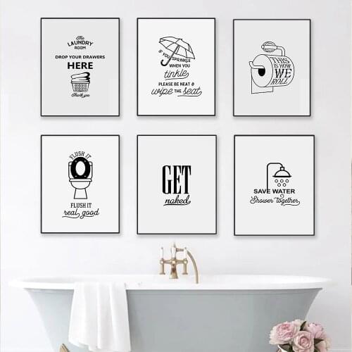 Black White Bathroom Quotes Painting Toilet Paper Toothpaste Canvas Poster Wall Art Print Minimalist Picture Washroom Decoration