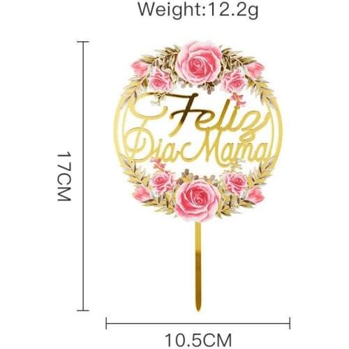 Spanish Color Flowers Cake Topper Acrylic falia dia mama Mother Cake Topper Wish You Happy Birthday Party Cake Decoration