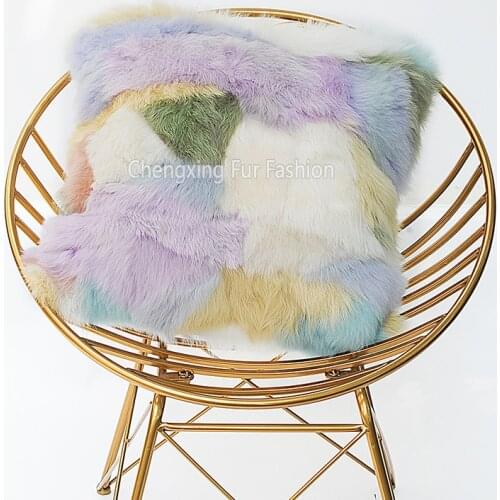 CX-D-177B Best Home Wholesale Patchwork Real Sheep Fur Pillow Case Cushion Cover