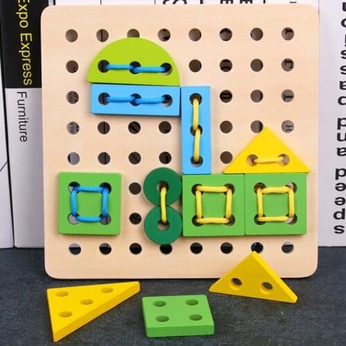 Wooden Fine Motor Skills Toy Early Education Puzzle Wearing Rope 3-6 Years Old Sewing Play Kit Educational Toy For Kids