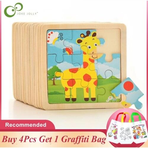3D Wooden Jigsaw Puzzles for Children Kids Toys Baby Educational Puzles Buy 4Pcs Get 1Pc DIY Graffitti Bag Free GYH